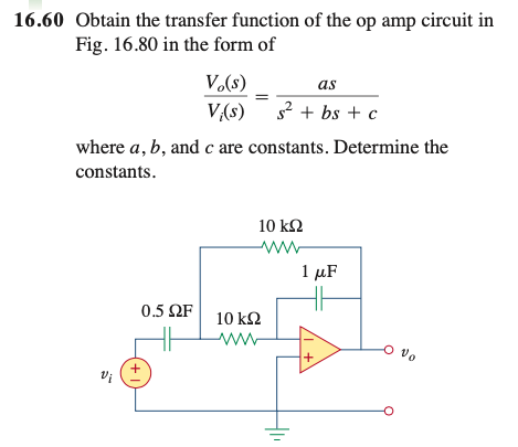 Solved 16.60 Obtain the transfer function of the op amp | Chegg.com