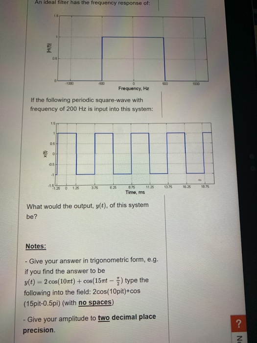 Solved An ideal filter has the frequency response of: 1 1.5 | Chegg.com
