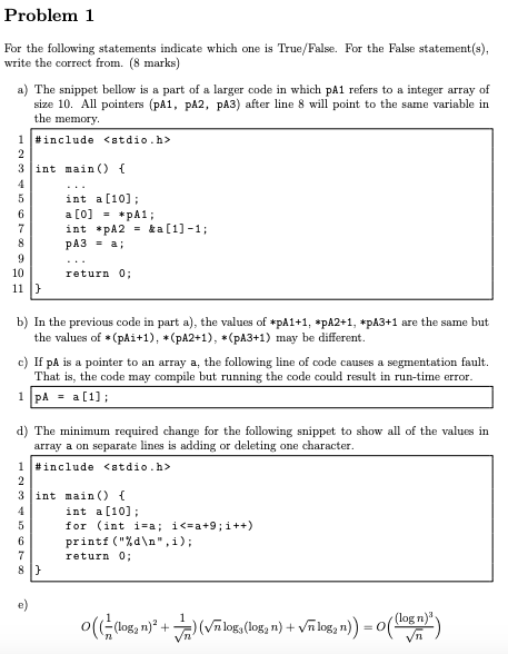 Solved Problem 1 For the following statements indicate which | Chegg.com