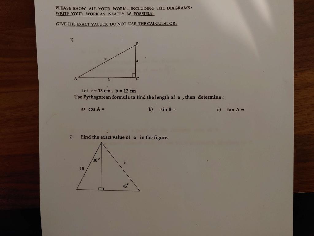Solved please show all of your work including the diagrams. | Chegg.com