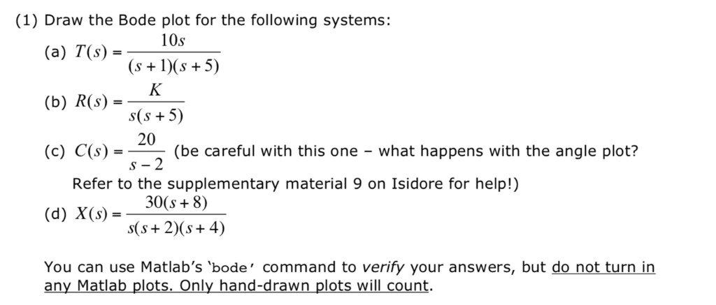 Solved (1) Draw the Bode plot for the following systems: (a) | Chegg.com