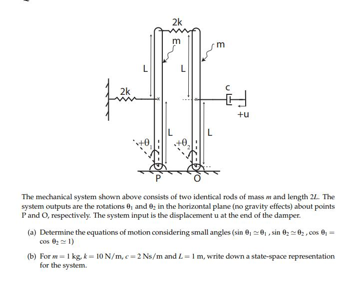 Solved 2k 2k +u The mechanical system shown above consists | Chegg.com