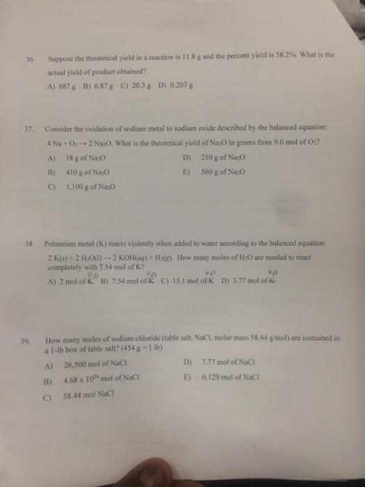 Solved Suppose The Theoretical Yield In A Reaction Is 11 Chegg Com