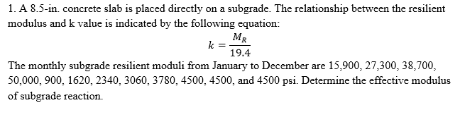 Solved 1 A 8 5 In Concrete Slab Is Placed Directly On A Chegg Com