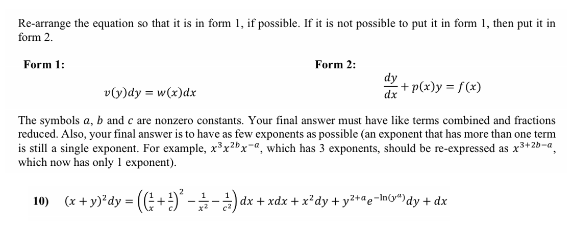 Solved Re Arrange The Equation So That It Is In Form 1 I Chegg Com