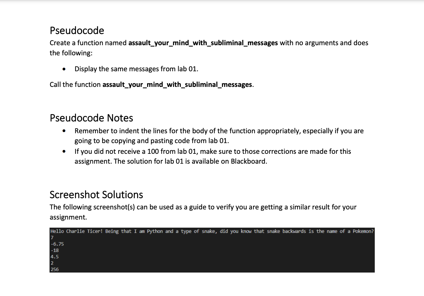 Lab 5: Python Messages in Functions Problem | Chegg.com