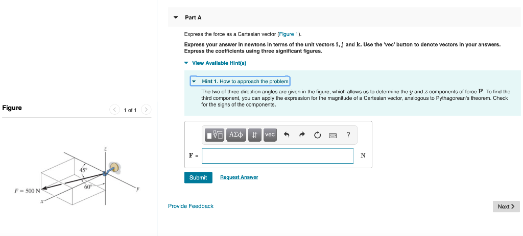 Solved Part A Express the force as a Cartesian vector | Chegg.com