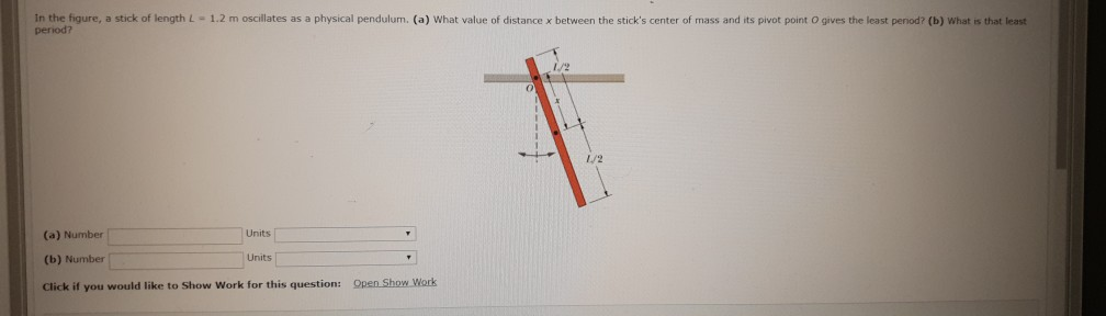 Solved In the figure, a stick of length L - 1.2 m oscillates | Chegg.com