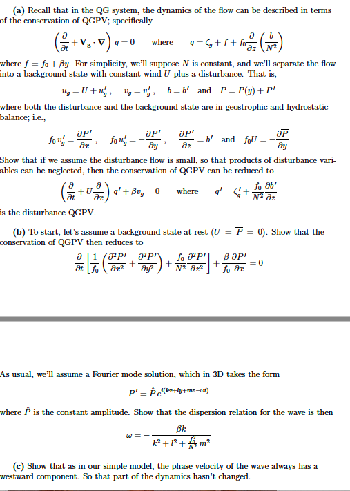 A Recall That In The Qg System The Dynamics Of Chegg Com