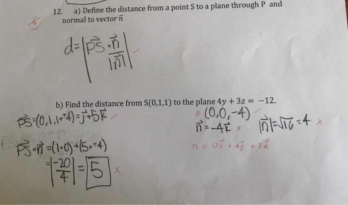 Solved a) Define the distance from a point S to a plane | Chegg.com