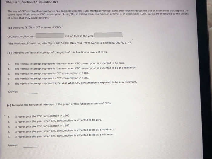 Solved: Chapter 1, Section 1.1, Question 027 The Use Of CF... | Chegg.com