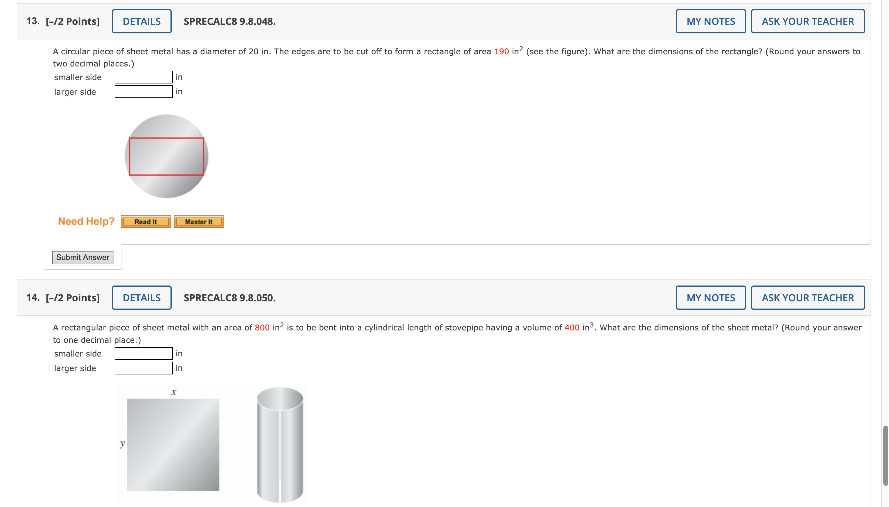 Solved A rectangular piece of sheet metal with an area of | Chegg.com image.