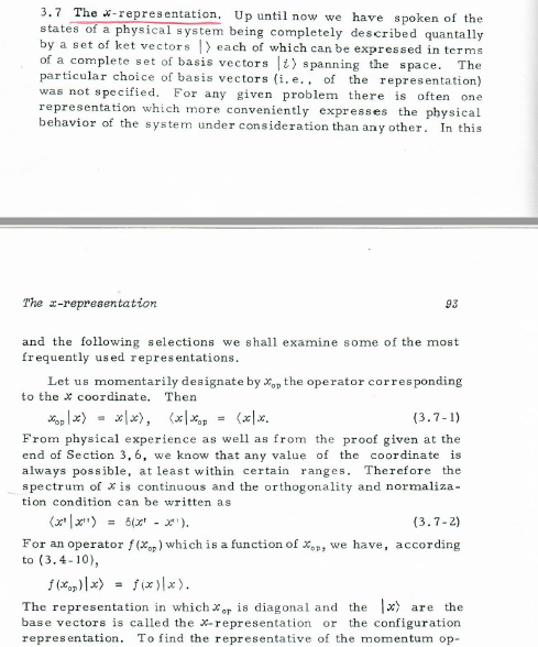 \( 3.7 \) The \( x \)-representation, Up until now we have spoken of the states of a physical system being completely describ