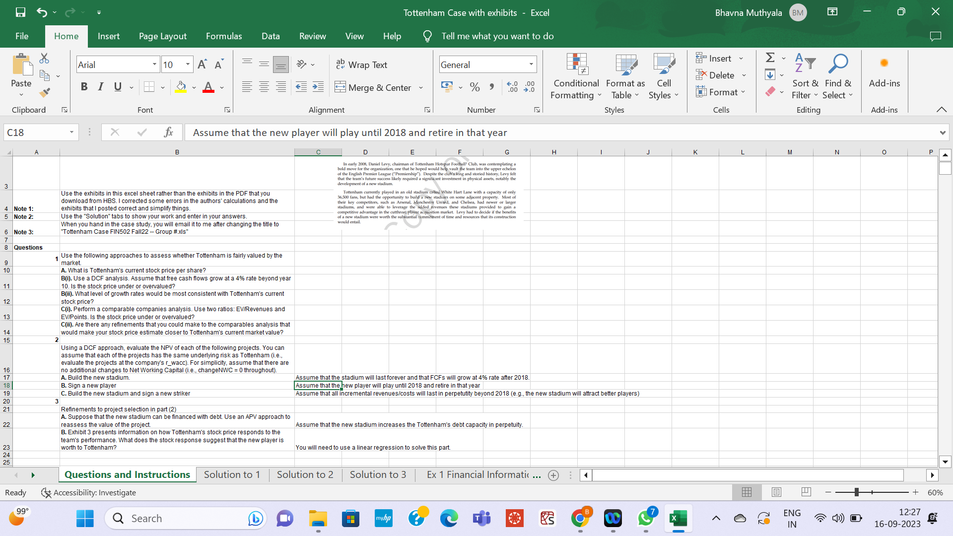 tottenham hotspur case study solution excel