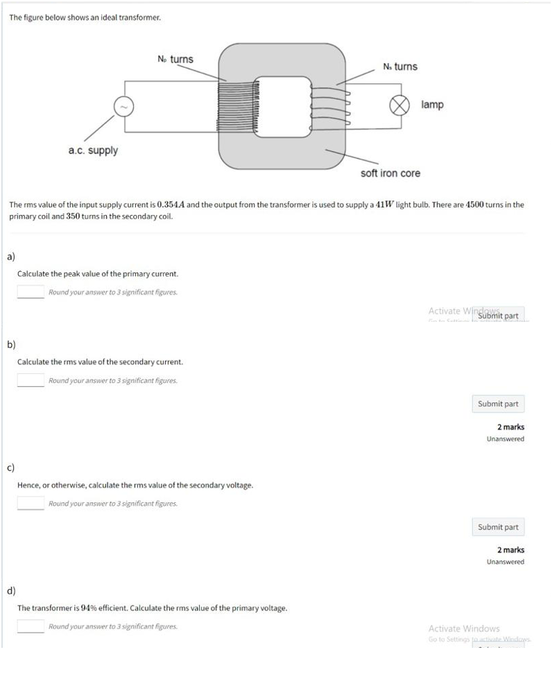 Solved The Figure Below Shows An Ideal Transformer. The Rms | Chegg.com