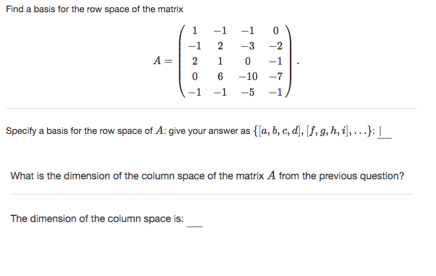 dimension of column space of a matrix