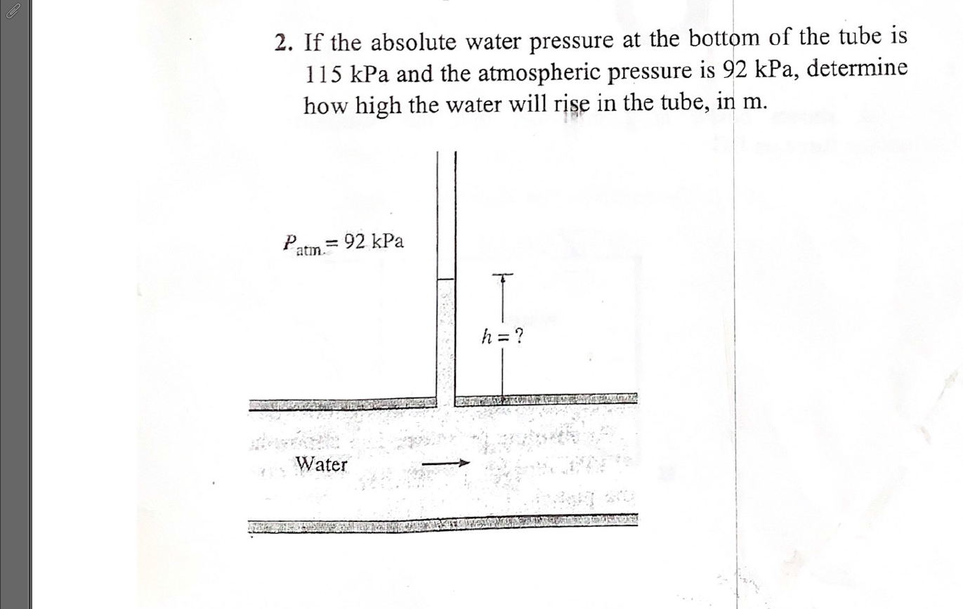Solved 2. If the absolute water pressure at the bottom of | Chegg.com