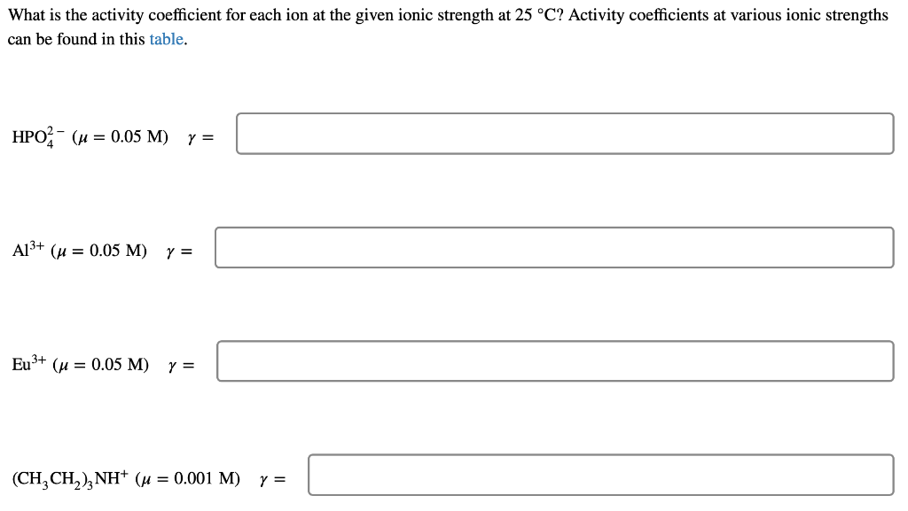 Solved What is the activity coefficient for each ion at the | Chegg.com