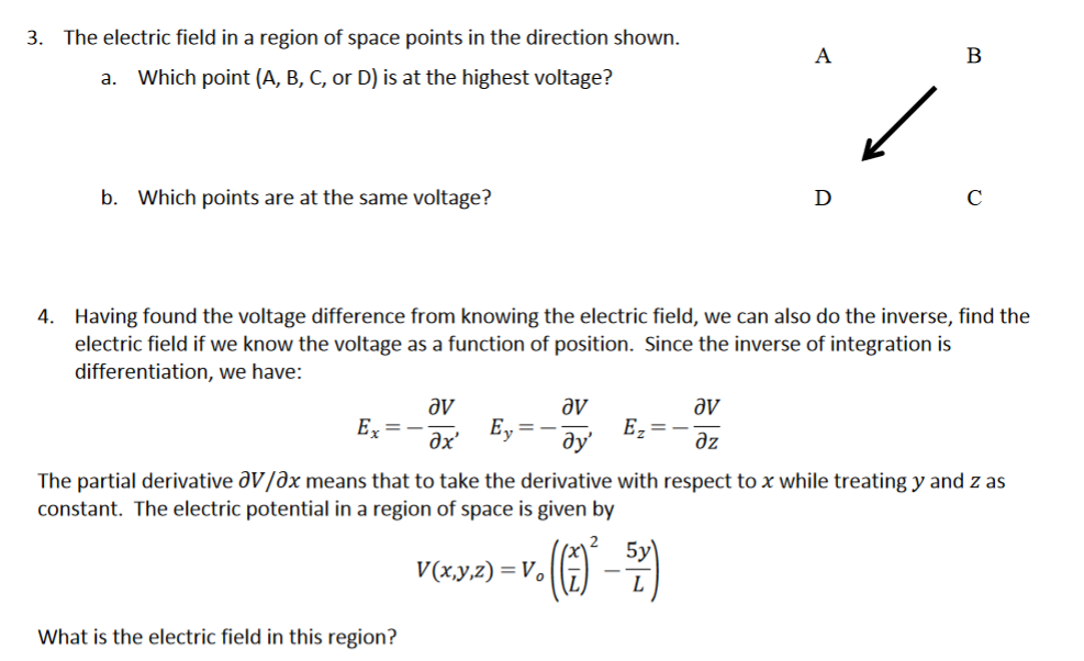 Solved 3. The electric field in a region of space points in | Chegg.com