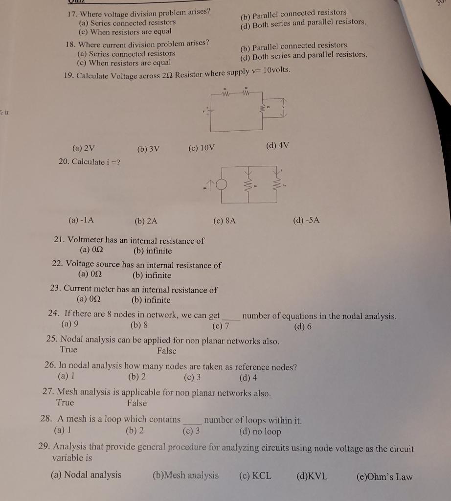 Solved 17. Where voltage division problem arises? (b) | Chegg.com