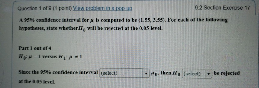 Solved A 95% ﻿confidence interval for u is computed to be | Chegg.com