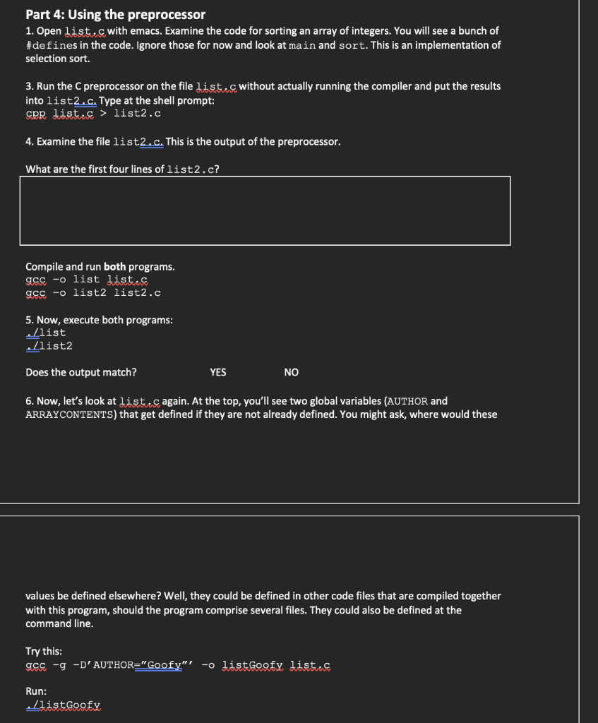 Solved Part 4: Using the preprocessor 1. Open listec with | Chegg.com