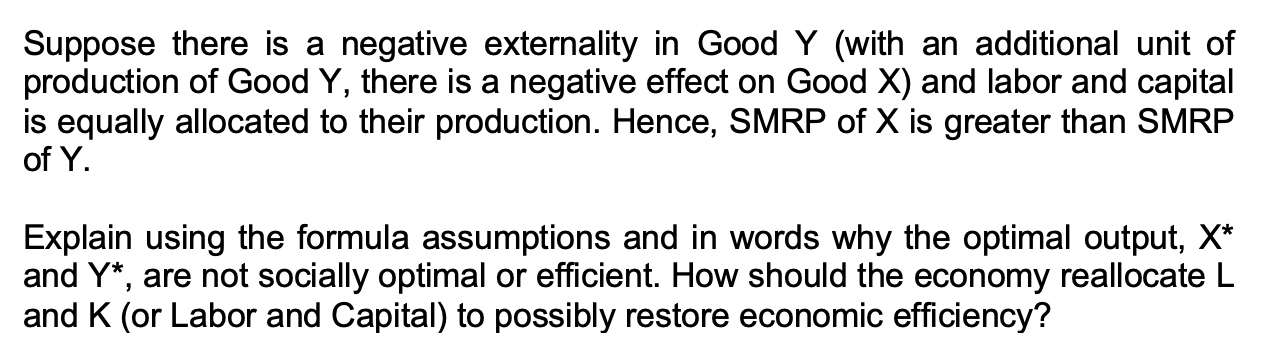 Solved Suppose there is a negative externality in Good Y | Chegg.com ...