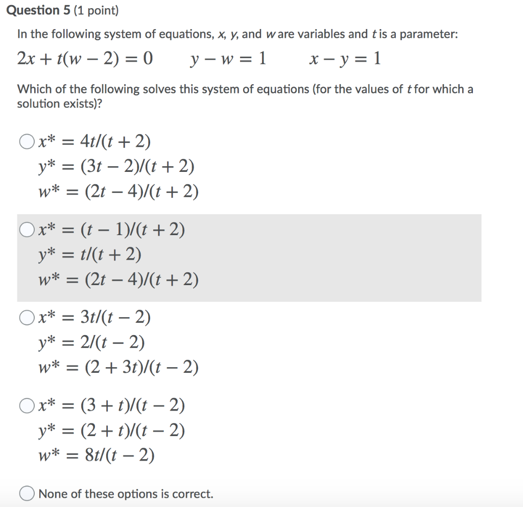 Solved Question 5 (1 point) In the following system of | Chegg.com