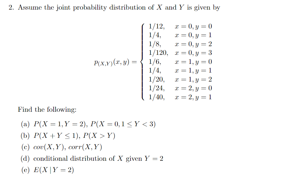 Solved 2 Assume The Joint Probability Distribution Of X Chegg Com