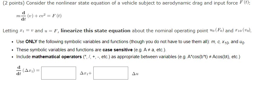 (2 points) Consider the nonlinear state equation of a | Chegg.com