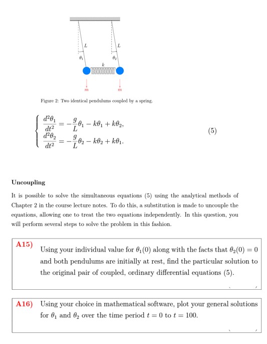 Solved Figure 2 Two Identical Pendulums Coupled By A