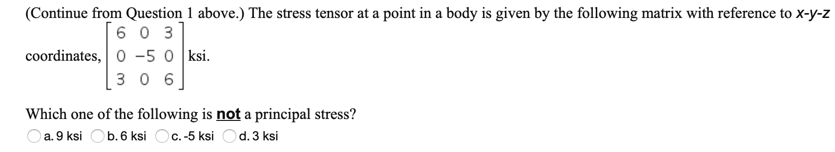 Solved 6 0 3 The stress tensor at a point in a body is given | Chegg.com