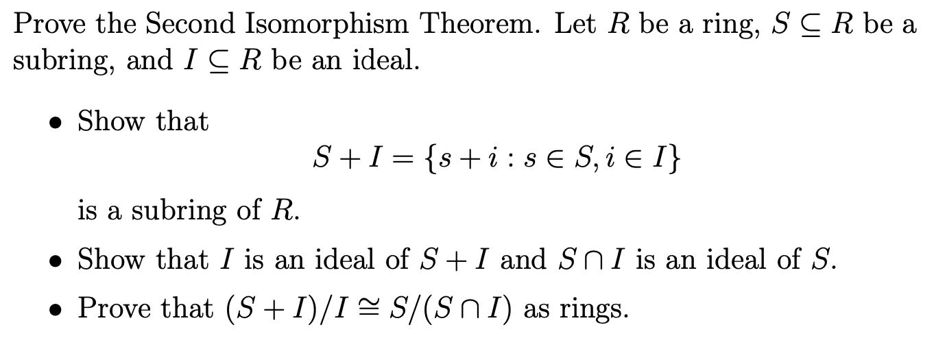 Solved Prove The Second Isomorphism Theorem. Let R Be A | Chegg.com