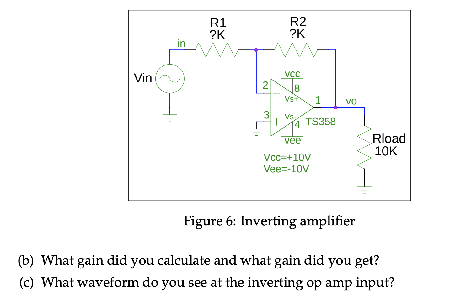 Solved Figure 6: Inverting amplifier (b) What gain did you | Chegg.com