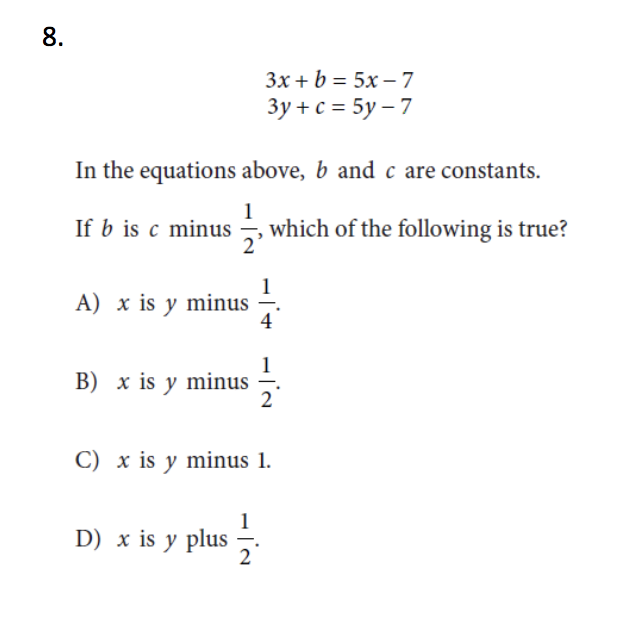 Solved 8. In the equations above, b and c are constants. If | Chegg.com