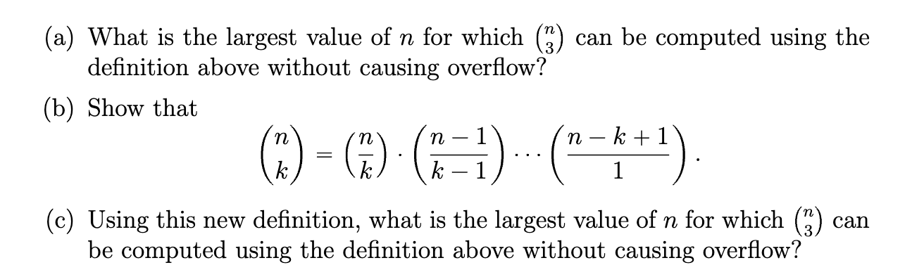 Solved 4. [13 points.] Recall that the binomial coefficient | Chegg.com
