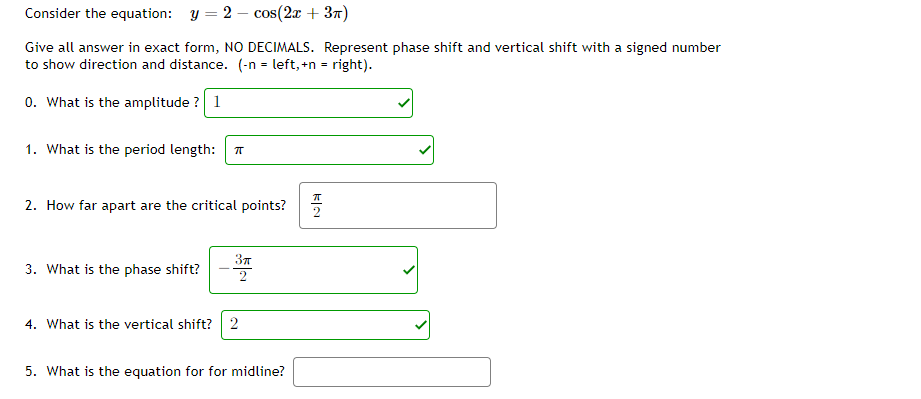 Solved Consider the equation: y = 2 - cos(2x + 3A) Give all | Chegg.com