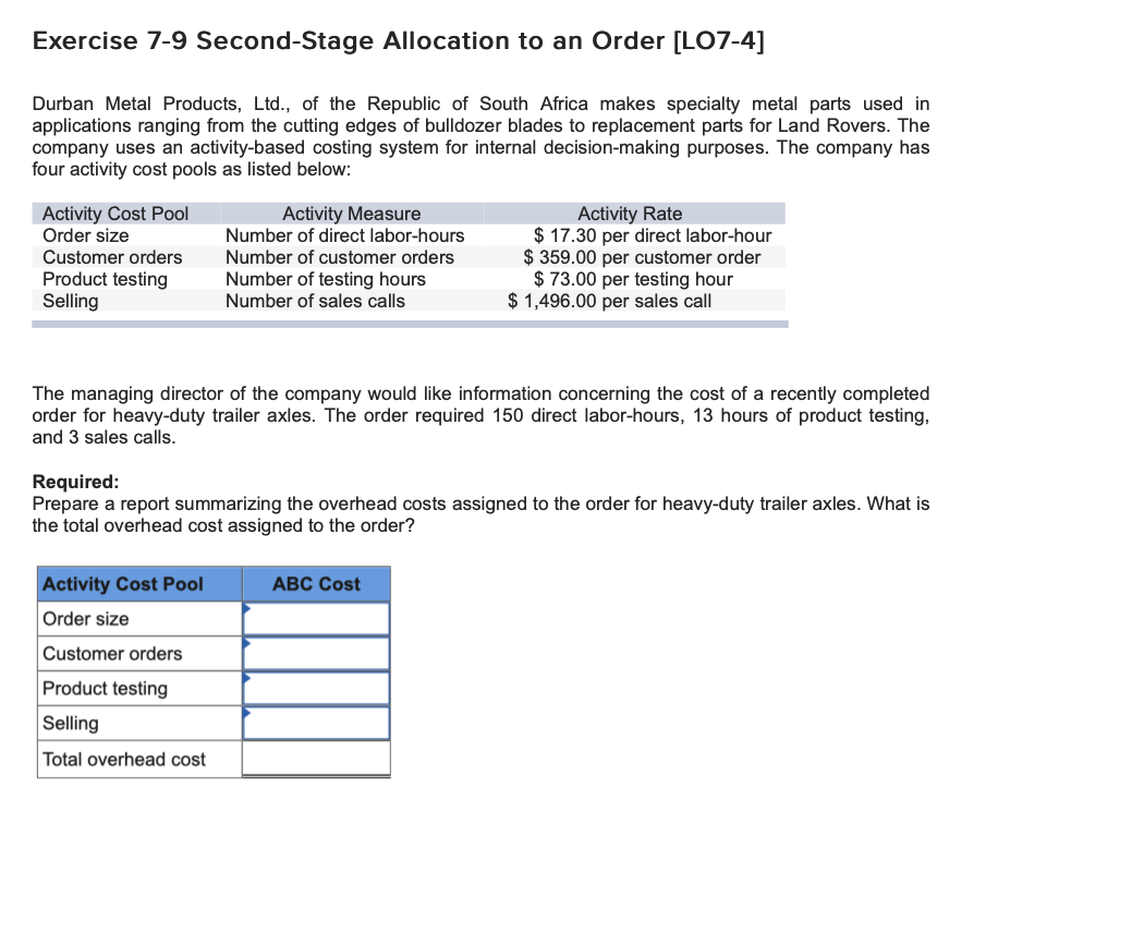 Solved Exercise 79 SecondStage Allocation to an Order
