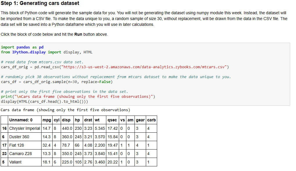 Solved step 1: Generating cars dataset This block of Python | Chegg.com