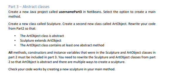 Solved Part 1 - Classes and objects Create a new Java | Chegg.com