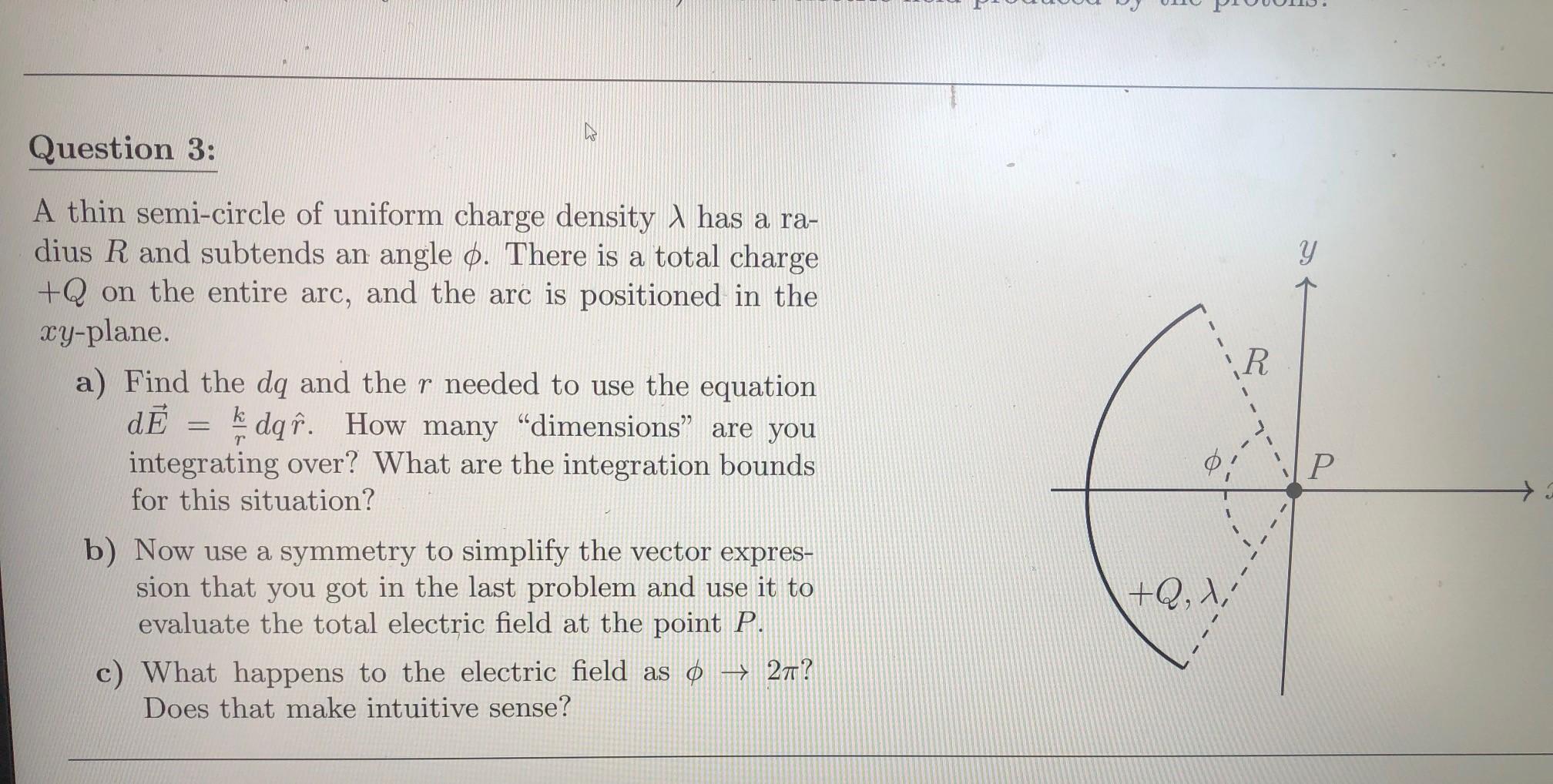 Solved Question 3: A thin semi-circle of uniform charge | Chegg.com