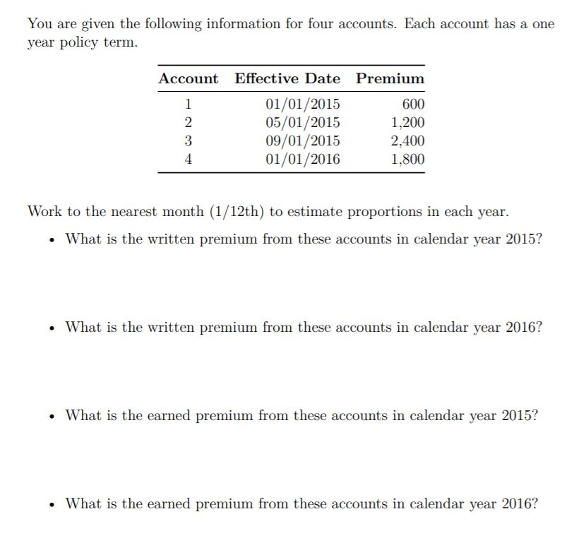 Solved You Are Given The Following Information For Four Chegg Com