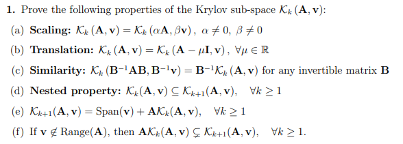 1 Prove The Following Properties Of The Krylov Su Chegg Com