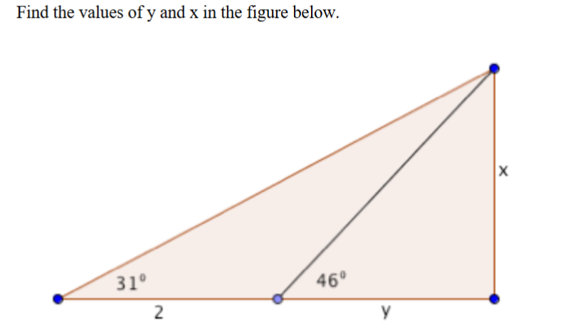 Solved Find the values of y and x in the figure below. 46° 2 | Chegg.com