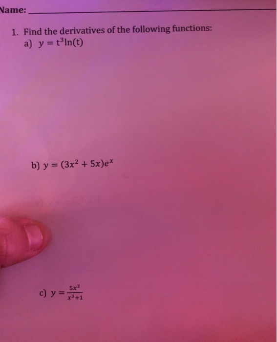 Solved Name: 1. Find the derivatives of the following | Chegg.com