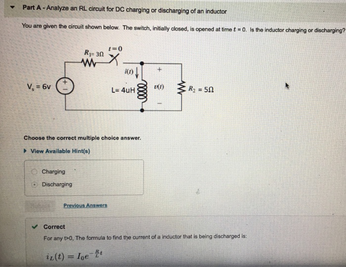 Solved Part C Current flowing through an inductor at a
