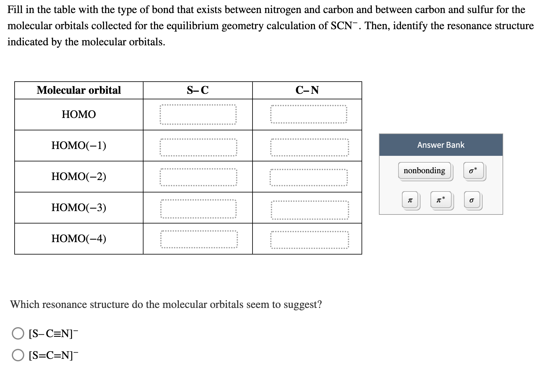 Solved Fill In The Table With The Type Of Bond That Exist Chegg Com