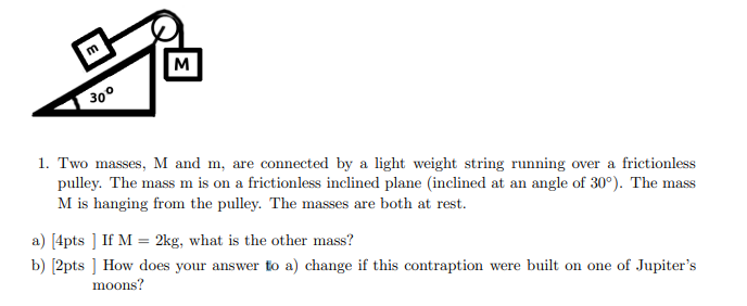 Solved 1. Two Masses, M And M, Are Connected By A Light | Chegg.com