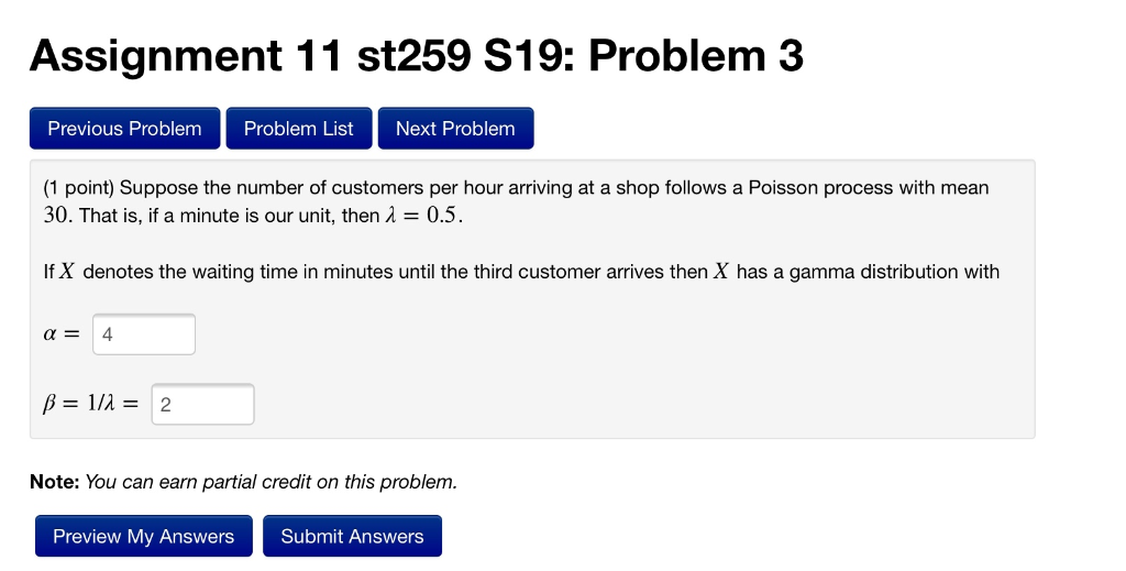 Solved Assignment 11 st259 S19: Problem 3 Previous Problem | Chegg.com