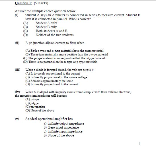 Solved Question 1 5 Marks Answer The Multiple Choice Q Chegg Com